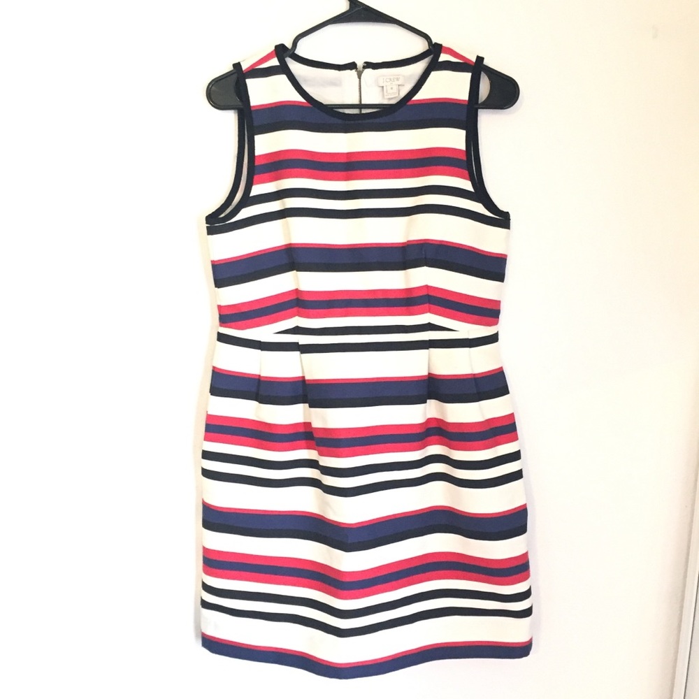 J. Crew Striped Sleeveless Sheath Dress in White, Navy & Pink